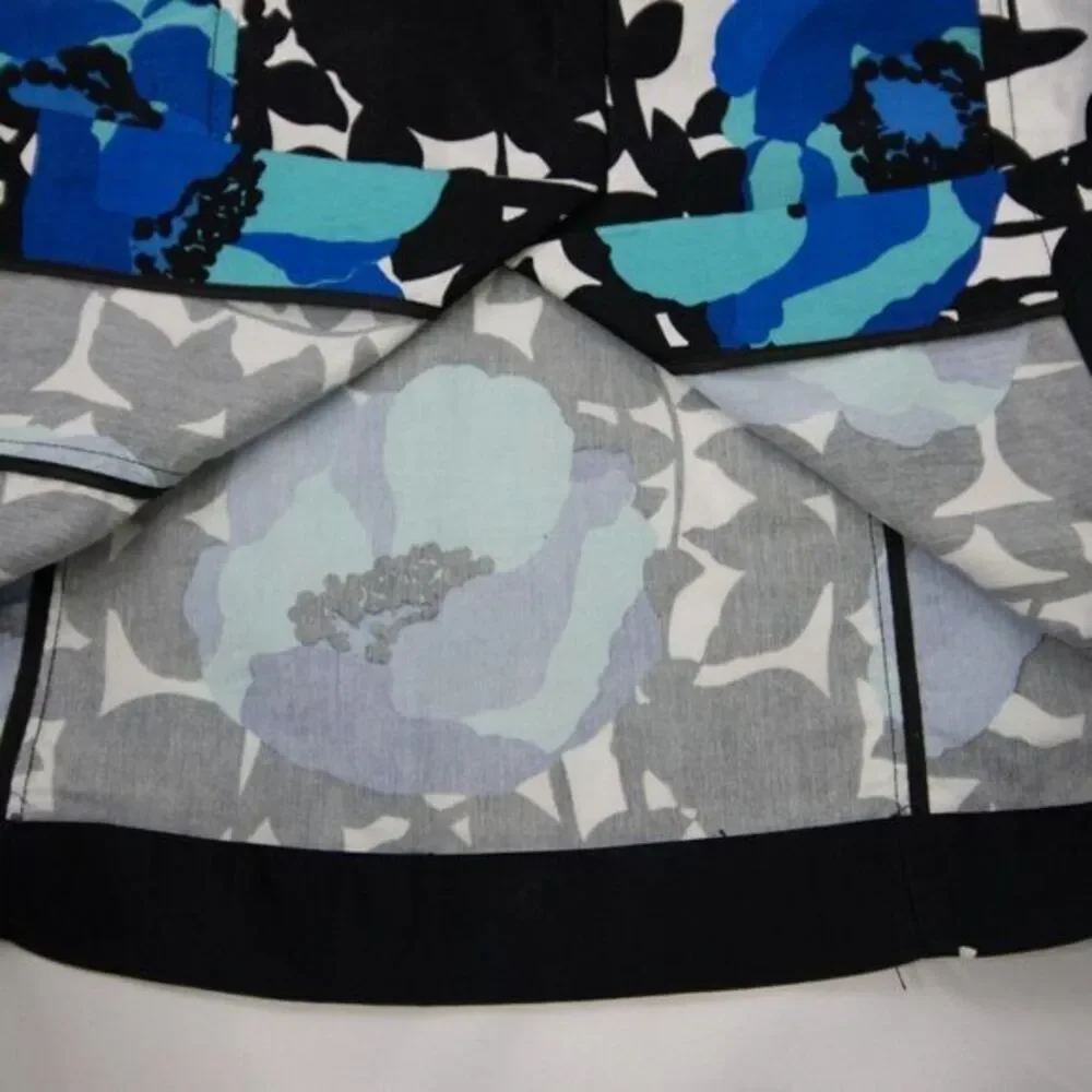 Vintage floral print black white, square neck,‎ bubble short sleeve sheath dress